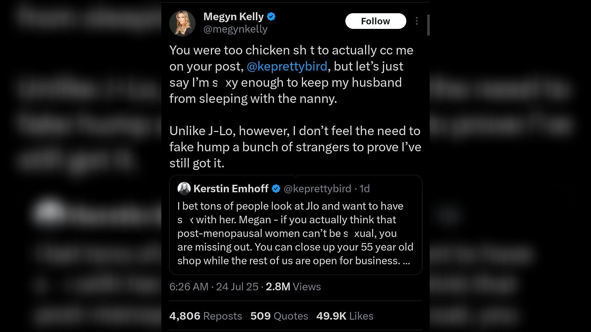 Kelly's response to Emhoff's tweet (Image via X/@megynkelly)